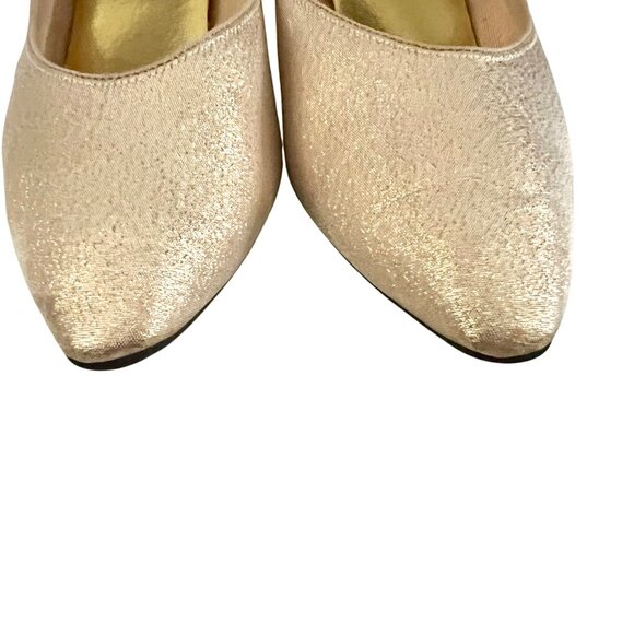 Elegant Gold Vintage Low Heel Pumps 8 Metallic Classic Pointed Toe Party Shoes - Picture 4 of 9